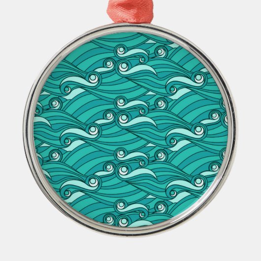 Retro blue waves doedle surf art metalen ornament (Voorkant)