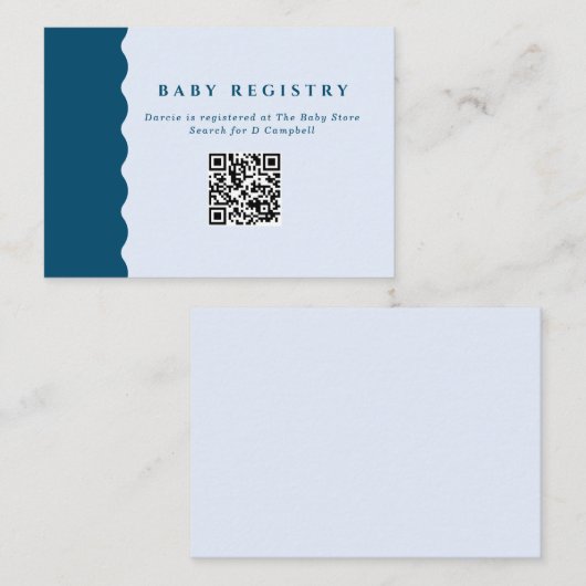 Retro Blue Wavy Baby Registry QR Code Informatiekaartje (Voorkant / Achterkant)