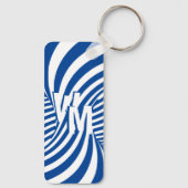 Retro Blue White Psychedelic Spiral Monogrammed Ke Sleutelhanger (Achterkant)