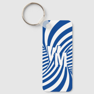 Retro Blue White Psychedelic Spiral Monogrammed Ke Sleutelhanger