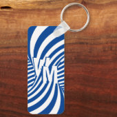 Retro Blue White Psychedelic Spiral Monogrammed Ke Sleutelhanger (Achterkant)