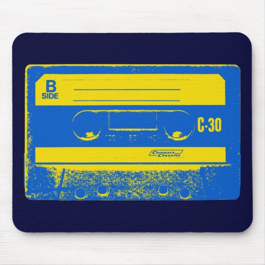 Retro Blue & Yellow Cassettebandje Muismat (Voorkant)