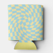 Retro Blue Yellow Pastel Warped Checkerboard Blikjeskoeler (Achterkant)