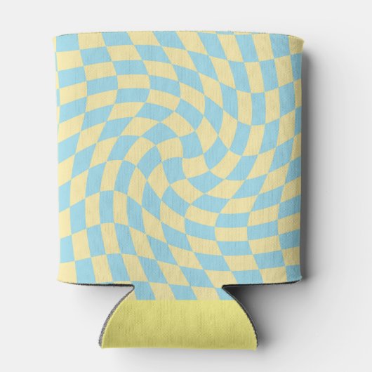 Retro Blue Yellow Pastel Warped Checkerboard Blikjeskoeler (Achterkant)
