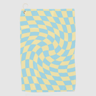 Retro Blue Yellow Pastel Warped Checkerboard Golfhanddoek