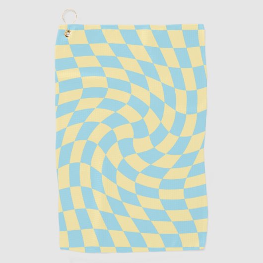 Retro Blue Yellow Pastel Warped Checkerboard Golfhanddoek (Voorkant)