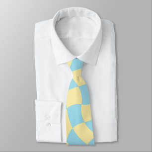 Retro Blue Yellow Pastel Warped Checkerboard  Stropdas
