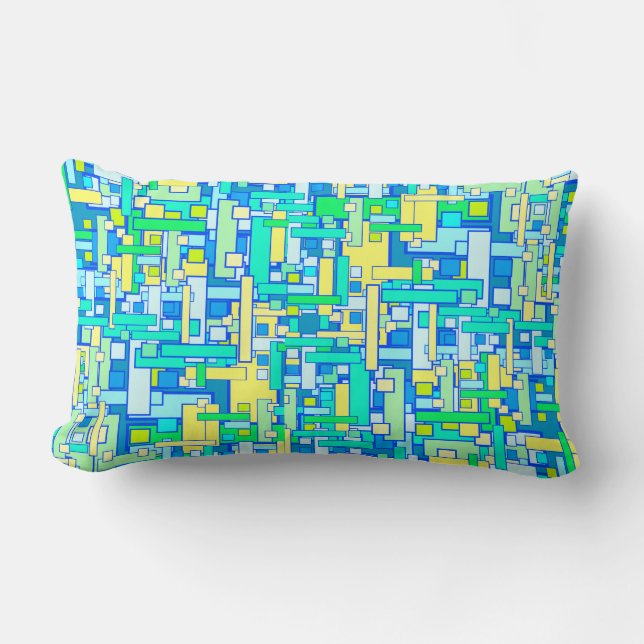 Retro Blue Yellow Square Pillow Lumbar Kussen (Voorkant)