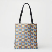 Retro Blue Yellow Tan Hearts Patroon Draagtas (Voorkant)