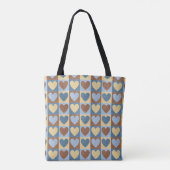 Retro Blue Yellow Tan Hearts Patroon Draagtas (Achterkant)