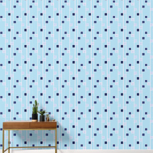 Retro blues strepen en vierkanten behang