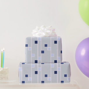 Retro blues strepen en vierkanten cadeaupapier
