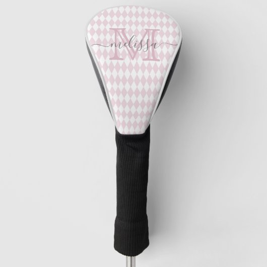 Retro Blush Pink Diamond Shape Patroon Golfheadcover (Voorkant)
