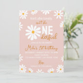 Retro Blush Rose Daisy Invitation premier annivers (Debout devant)