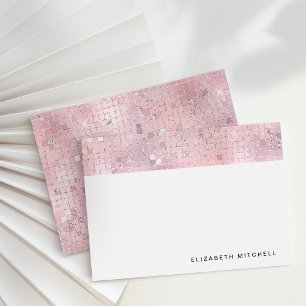 Retro Blush Roze Disco Ball Spiegel   Monogram Notitiekaartje