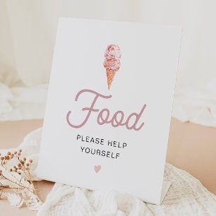 Retro Blush Roze Ijs Eettafel Bord Reclamebord Met Voetstuk