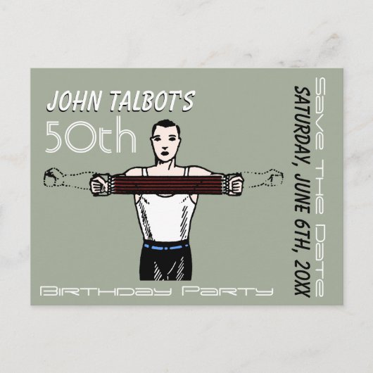 Retro Bodybuilding 50e verjaardag Bewaar de datum Aankondigingskaart (Voorkant)