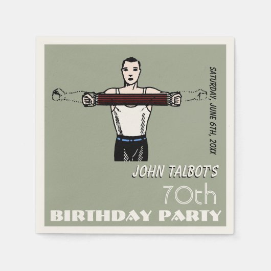 Retro Bodybuilding 70th Birthday Party P Napkin Servetten (Voorkant)