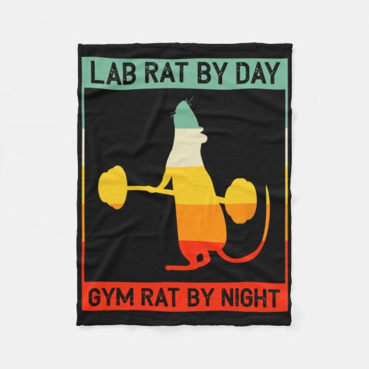 Retro Bodybuilding Lab Rat By Day Gym Rat By Night Fleece Deken (Voorkant)