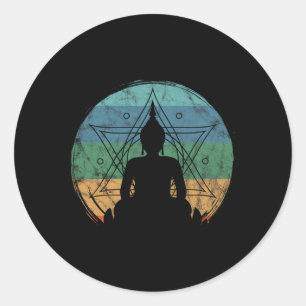 Retro Boeddha Boeddhistische Yoga Spirituele Medit Ronde Sticker