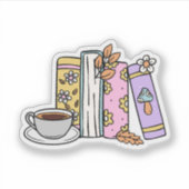 Retro boeken en koffie waterdicht sticker (Voorkant)