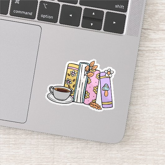 Retro boeken en koffie waterdicht sticker (Detail)