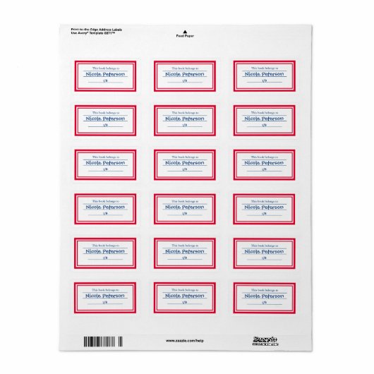 Retro Boekenlabels leraar Etiket (Full Sheet)