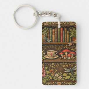 Retro boekenplank paddenstoelen koffie bloemmotief sleutelhanger