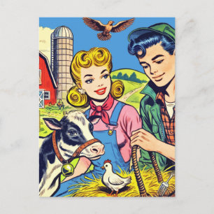 Retro Boerderij Comics Briefkaart