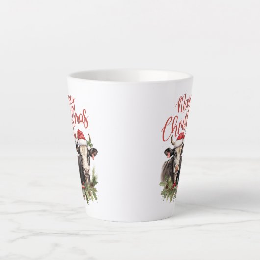 Retro boerderij Kerst twee koeien mooey dieren Latte Mok (Voorkant)