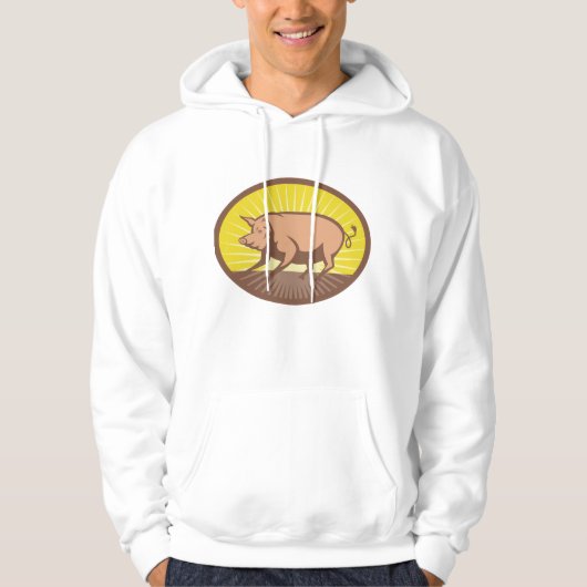 Retro Boerderij Pig met Sunburst Hoodie (Voorkant)