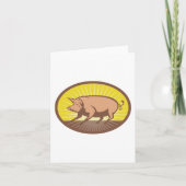 Retro Boerderij Pig met Sunburst Kaart (Voorkant)