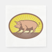 Retro Boerderij Pig met Sunburst Servet (Voorkant)