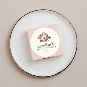 Retro Boheem Bloem Nieuwe Bruiloftsdouche Aangepas Ronde Sticker