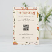 Retro Boheem Bloemige Trouwdetails QR-code Informatiekaartje (Staand voorkant)