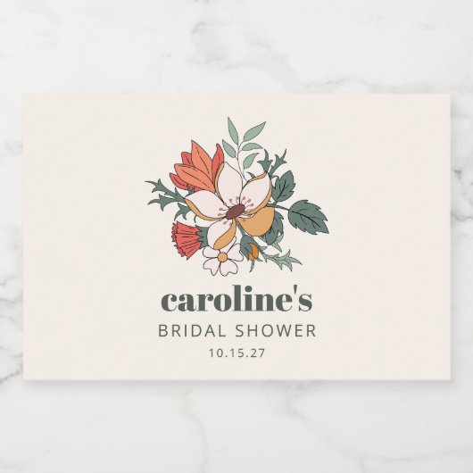 Retro Bohemian Floral Nouveau Vrijgezellenfeest Aa Sparkling Wijnetiket (Enkel label)