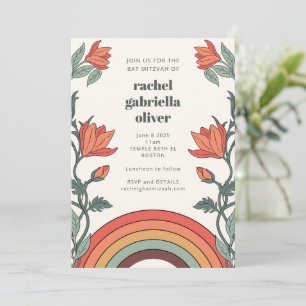 Retro Bohemian Rainbow Floral — unieke bat Mitzvah Kaart
