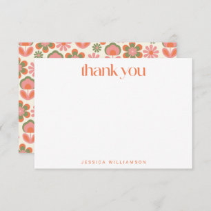 Retro Boho 70s Flowers Roze Aangepast Vrijgezellen Bedankkaart