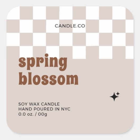 Retro Boho À damiers Soy Candle Jar Étiquette (Devant)