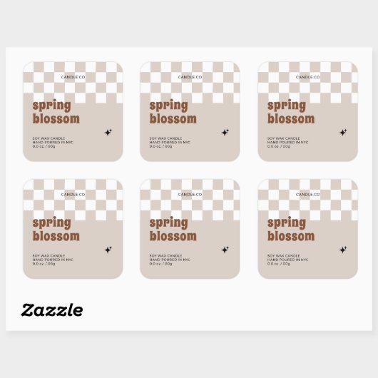 Retro Boho À damiers Soy Candle Jar Étiquette (Feuille)