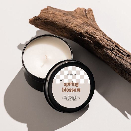 Retro Boho À damiers Soy Candle Jar Étiquette