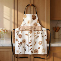 Retro Boho Aardse Bloemstuk Met Naam Schort