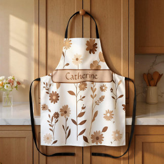 Retro Boho Aardse Bloemstuk Met Naam Schort