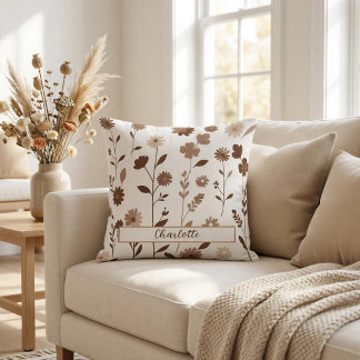 Retro Boho Aardse Bloemstuk Met Naam Worp Kussen