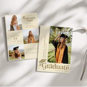 Retro Boho Aardse Graduation Cap Fotocollage Kaart