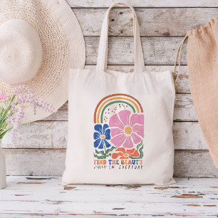 Retro Boho Bloem Regenboog Inspiratie Citaat Tote Bag