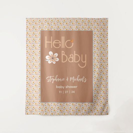Retro Boho Bloemen Baby shower Achtergrond Tapestr Wandkleed (Voorkant)