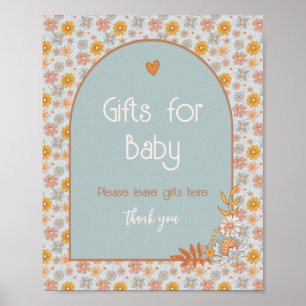 Retro Boho Bloemen Baby shower Tekens Poster