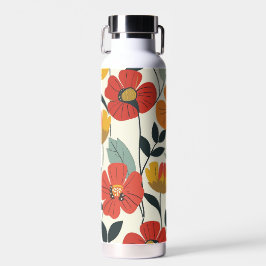 Retro Boho Bloemen Botanische Bloemen Patroon Waterfles