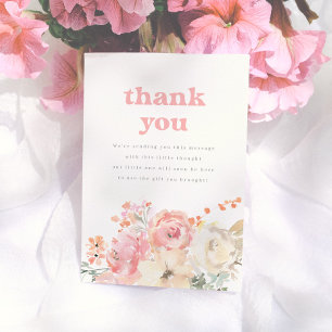 Retro Boho Bloemen Meisje Baby Shower Bedankkaart